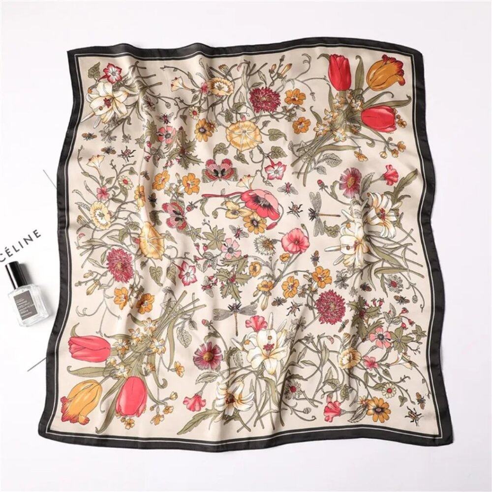 2/$30 NEW Dainty Vintage Look Floral Pink Flower Printed Silky Fashion Scarf - Picture 3 of 13